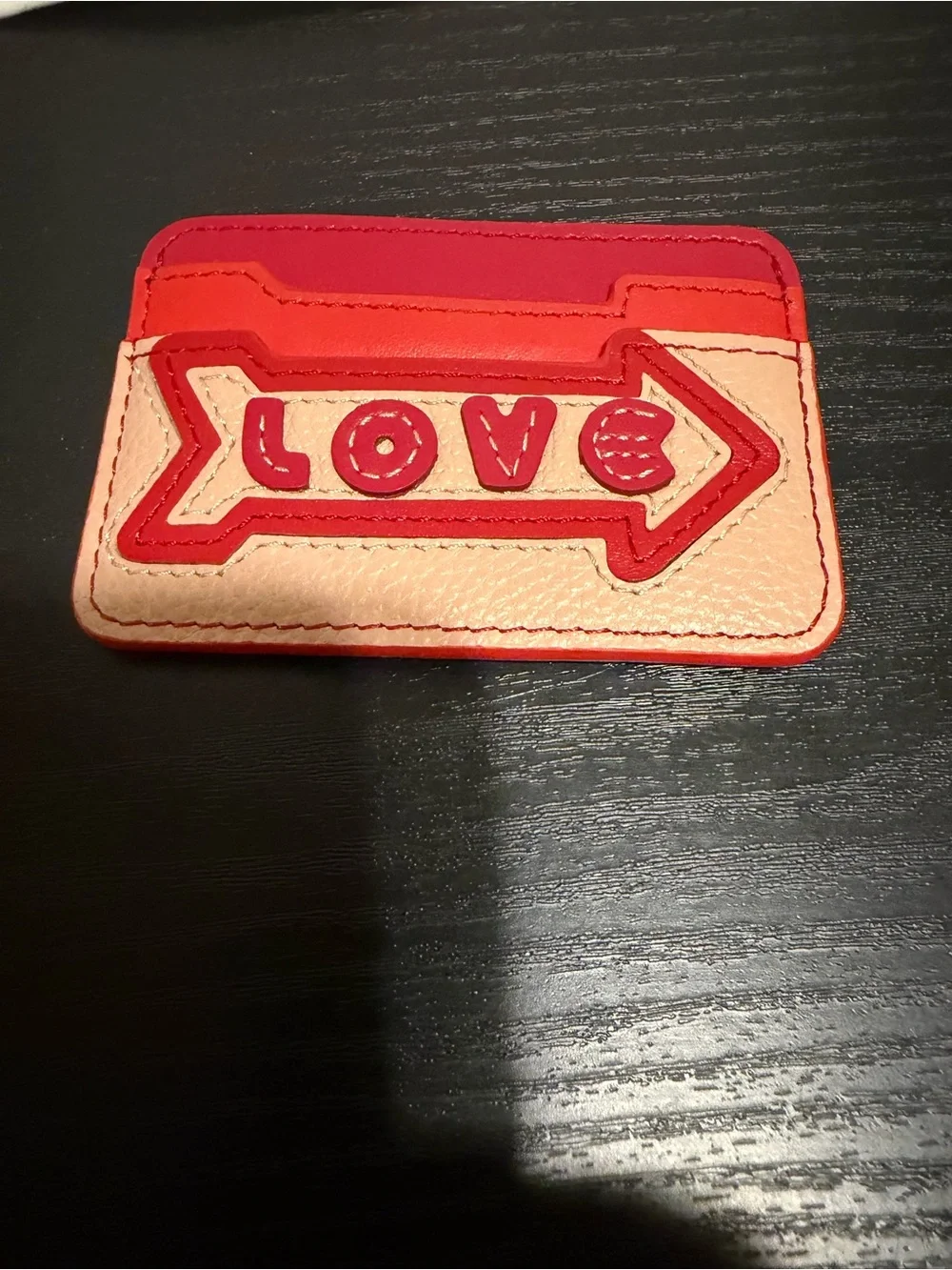 See By Chloé pink and red 'LOVE' leather card holder